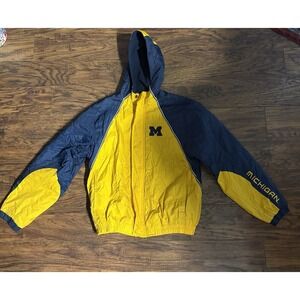 Michigan Wolverines Nylon Hooded  Zip Jacket Fleece Lined Youth 10-12